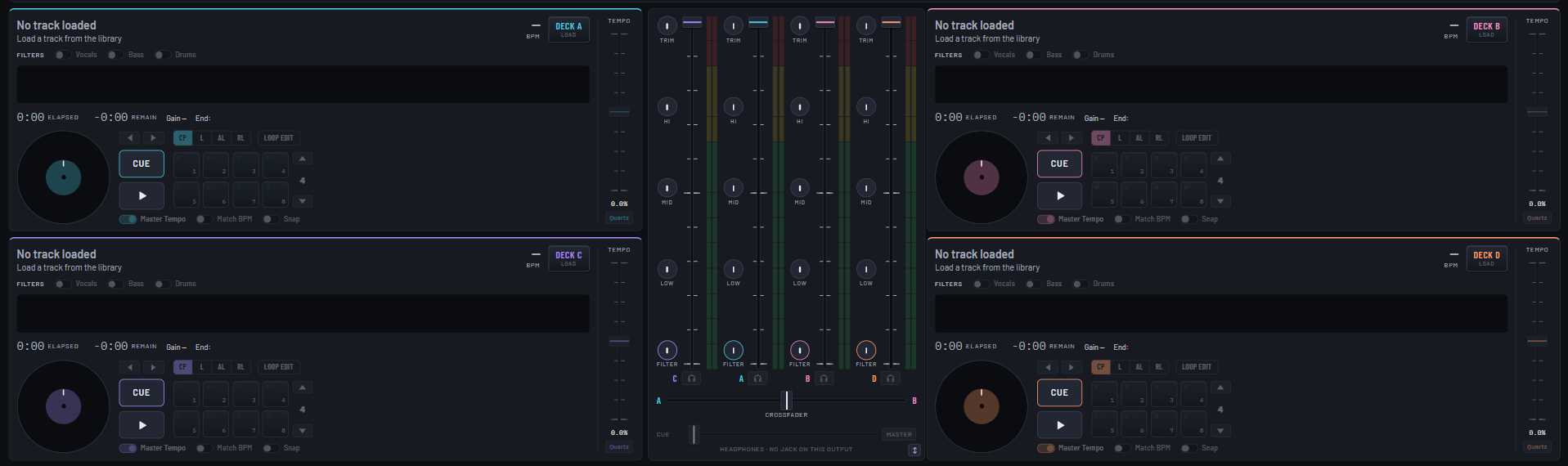 Four decks, with the mixer between them the height of both rows